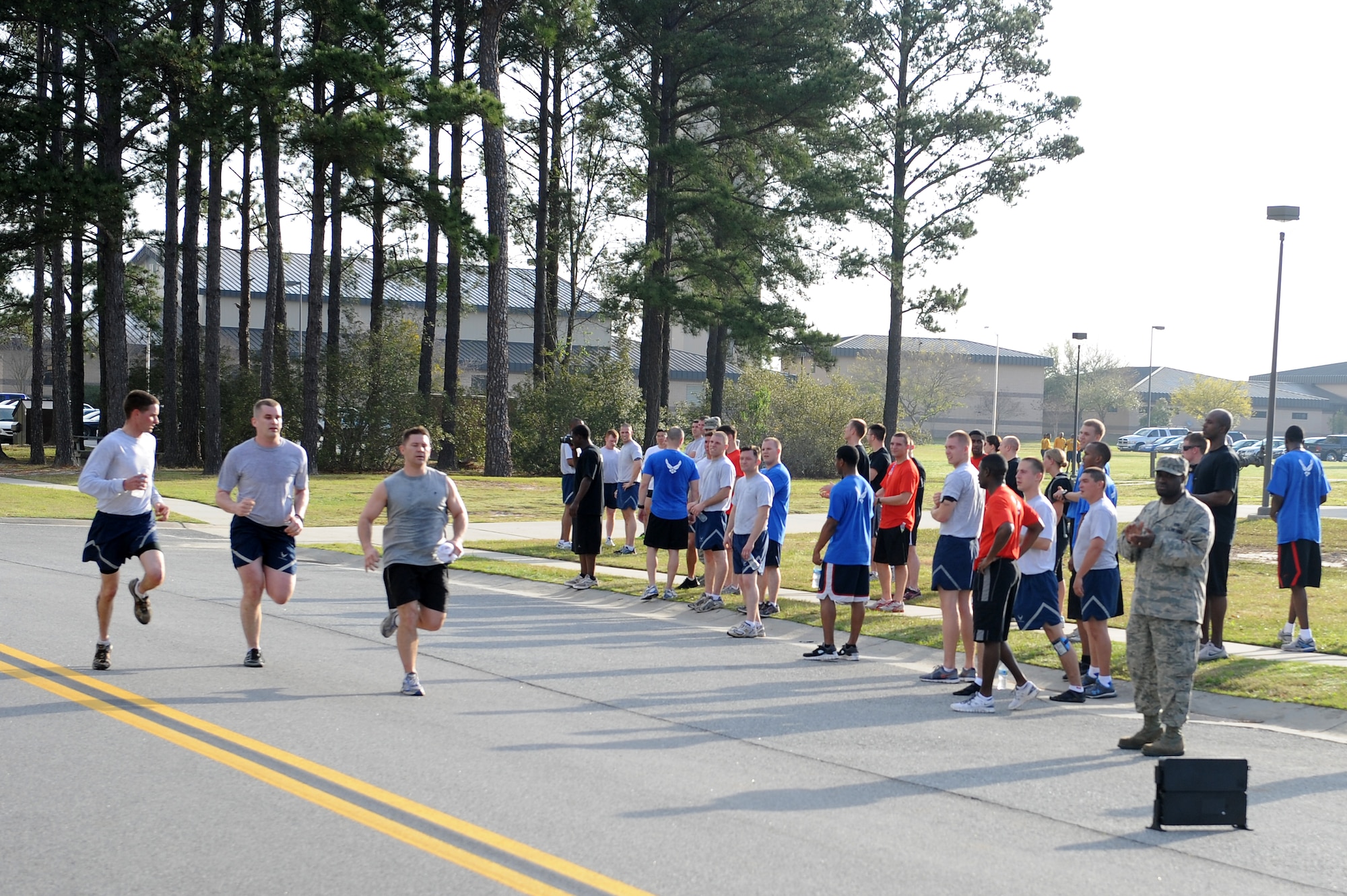 U.S. Air Force Airmen participate in a 10K workout and challenge to honor Senior Airman Jason D. Cunningham at Moody Air Force Base, Ga., March 9, 2012. Airman Cunningham was a pararescueman assigned to the 38th Rescue Squadron when he died March 4, 2002, while supporting Operation Anaconda in Eastern Afghanistan as part of Operation Enduring Freedom. (U.S. Air Force photo by Staff Sgt. Ciara Wymbs/Released)