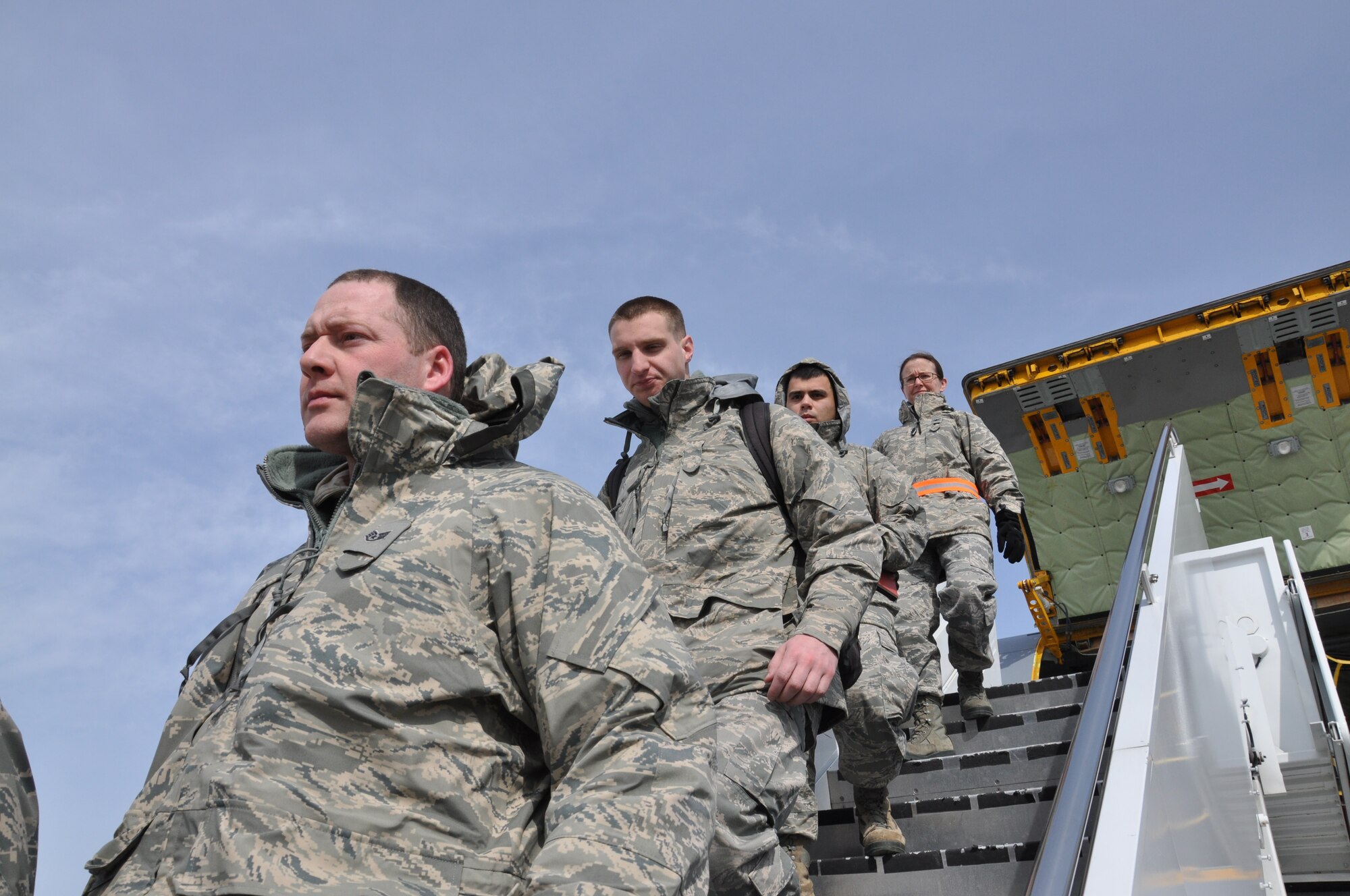 ALPENA, Mich. -- Airmen from the 459th Air Refueling Wing arrive at the Alpena Combat Readiness Training Center March 5, 2012 to participate in an Operational Readiness Exercise Mar. 4-11. The 459th ARW joined the 507th and 137th Air Refueling Wings from Tinker Air Force Base, Okla., for the ORE. The ORE prepared all three Reserve and National Guard wings for an upcoming Air Mobility Command Inspector General Operational Readiness Inspection this June. (U.S. Air Force photo/Tech. Sgt. Steve Lewis)