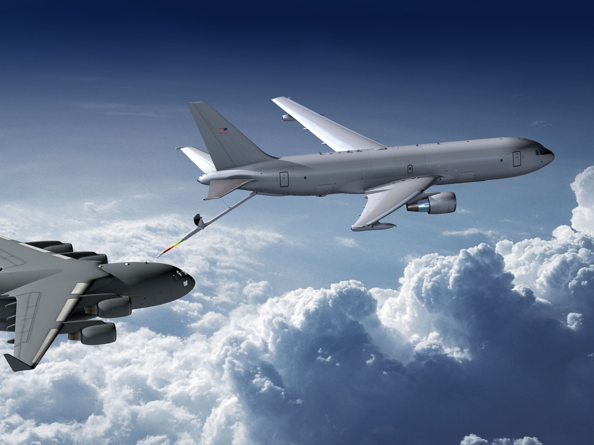 A graphic depiction of a KC-46A refueling a C-17 Galaxy. (USAF courtesy photo)