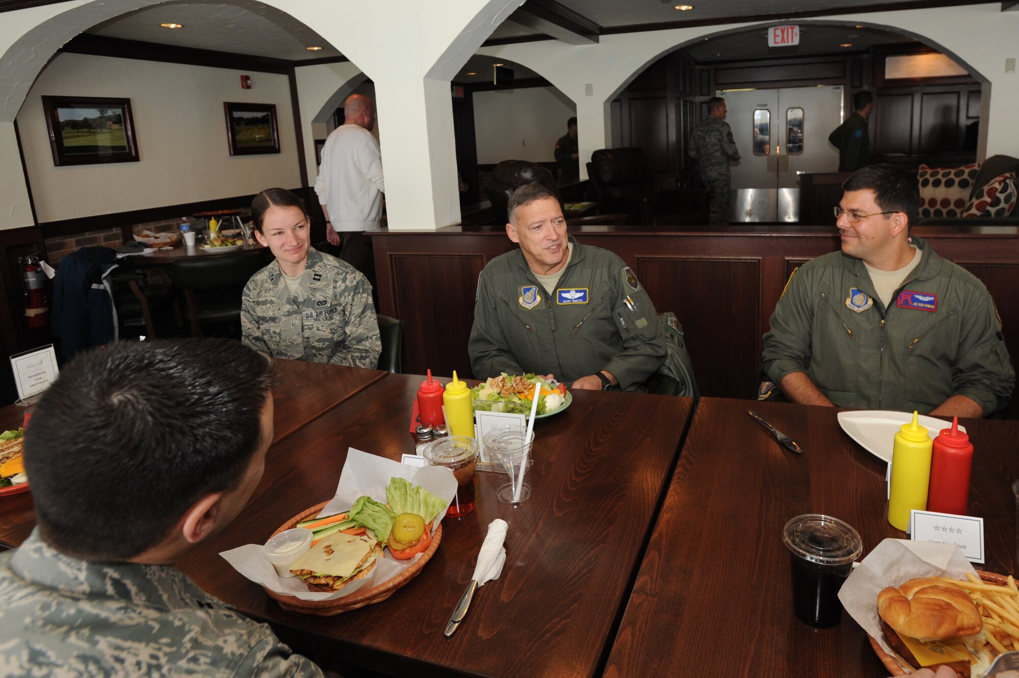 U.S. Air Force Gen. Gary North, Pacific Air Forces commander, addresses a group of company grade officers at the Lakeview Grill at Misawa Air Base, Japan, March 6, 2012. During the lunch meeting, North shared his career experiences and enlightened the officers of ways to progress in their careers. (U.S. Air Force photo by Airman Kenna Jackson/Released)