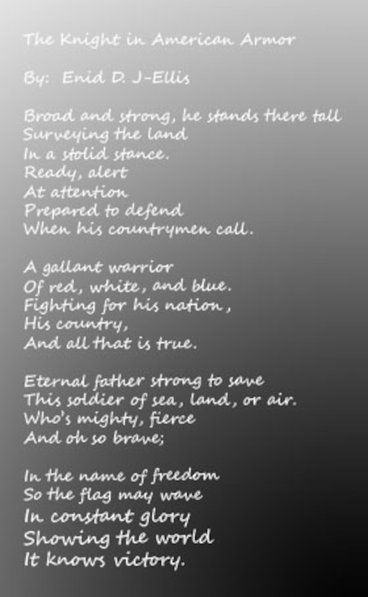This is a poem titled "The Knight in American Armor" by Tech. Sgt. Enid J-Ellis, C3 technician with Air Force Mortuary Affairs Operations.