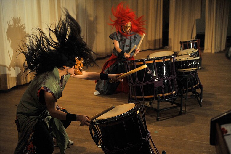 The Kyougaku Taiko Drummers from Japan performed a concert at the Peterson base auditorium on March 11, 2012. The “Arigatou” concert showed Japan’s appreciation for the support the military provided in the wake of the Japan earthquake last year. (U.S. Air Force photo/Rob Lingley)