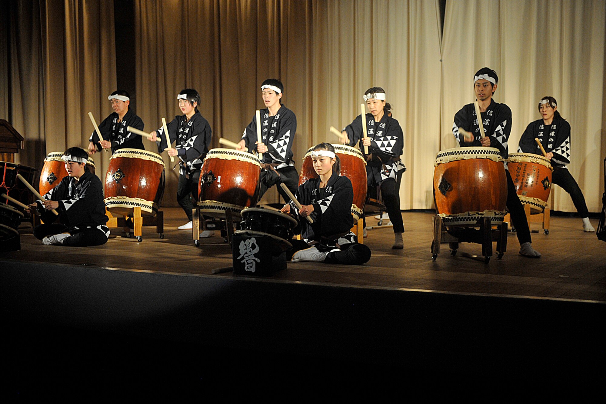 The Kyougaku Taiko Drummers from Japan performed a concert at the Peterson base auditorium on March 11, 2012. The “Arigatou” concert showed Japan’s appreciation for the support the military provided in the wake of the Japan earthquake last year. (U.S. Air Force photo/Rob Lingley)