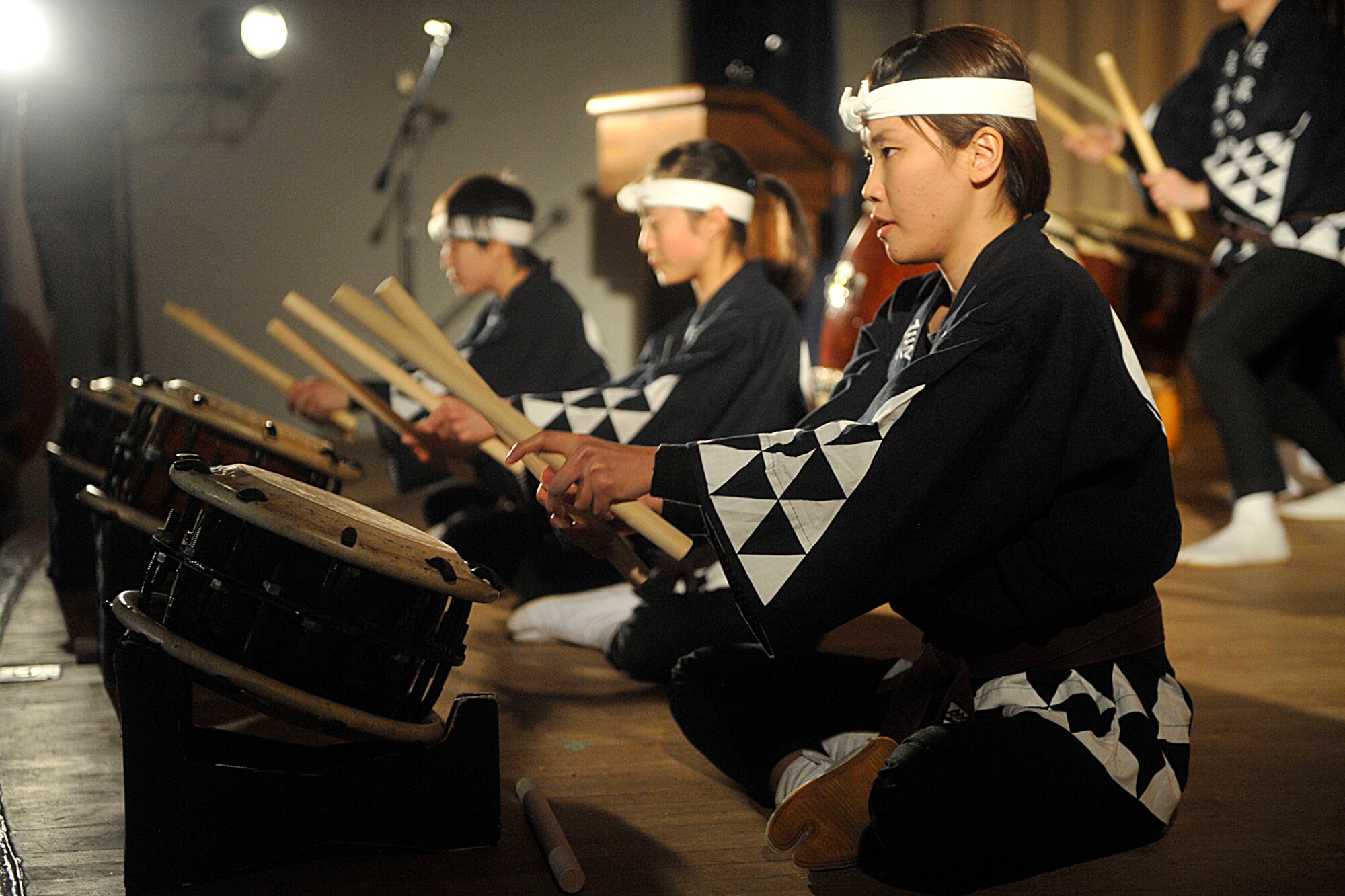 The Kyougaku Taiko Drummers from Japan performed a concert at the Peterson base auditorium on March 11, 2012. The “Arigatou” concert showed Japan’s appreciation for the support the military provided in the wake of the Japan earthquake last year. (U.S. Air Force photo/Rob Lingley)