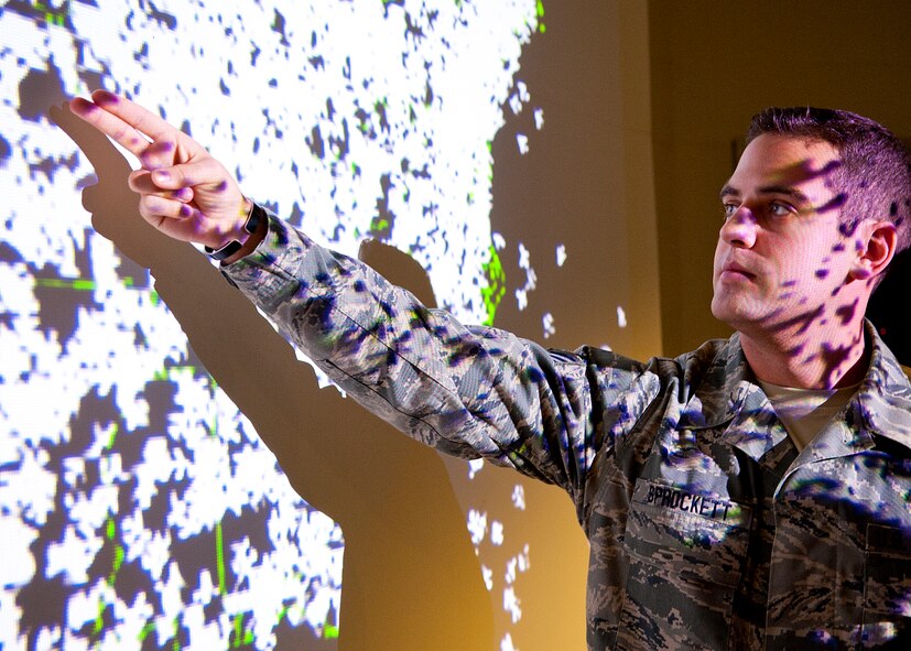 Senior Airman Matthew Sprockett, an intelligence analyst with the 180th Fighter Wing, Ohio Air National Guard, Swanton, Ohio provides a current intelligence briefing prior to an F-16 training mission Dec. 20. Providing current intelligence briefings improves situational awareness for aircrew members for training and real-world missions. 