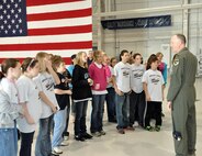 Students from Central-Hardin Middle School, Hardin, Mo., toured Whiteman Air Force Base, March 12, 2012. The tour was organized by Wright Flight, a non-profit organization designed to motivate students to achieve academically through incentive tours and flights. The students were briefed on the 442nd Fighter Wing mission by Col. Gregory Eckfeld. They were also shown the Oscar 1 missile silo by Staff Sgt. Steven Bussey and ate at the Ozark Inn dining facility. The 442nd Fighter Wing is an A-10 Thunderbolt II Air Force Reserve unit at Whiteman Air Force Base, Mo. (U.S. Air Force photo/Senior Airman Wesley Wright)