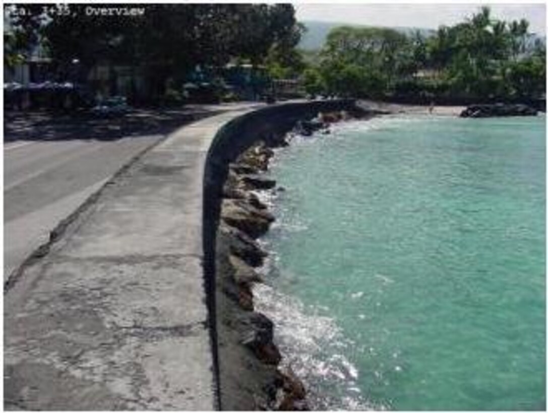 View of revetment for the shoreline at Alii Drive. 
