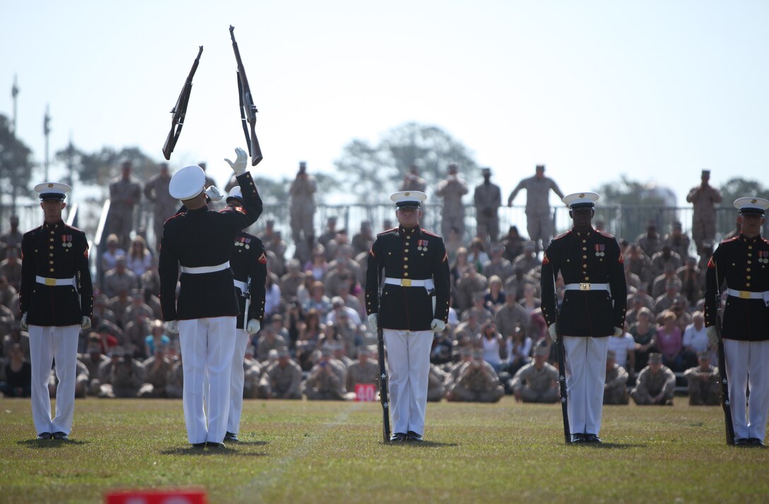 The Marine Corps Silent Drill Platoon stun the crowd with an amazing display of discipline during their visit to Marine Corps Base Camp Lejeune.