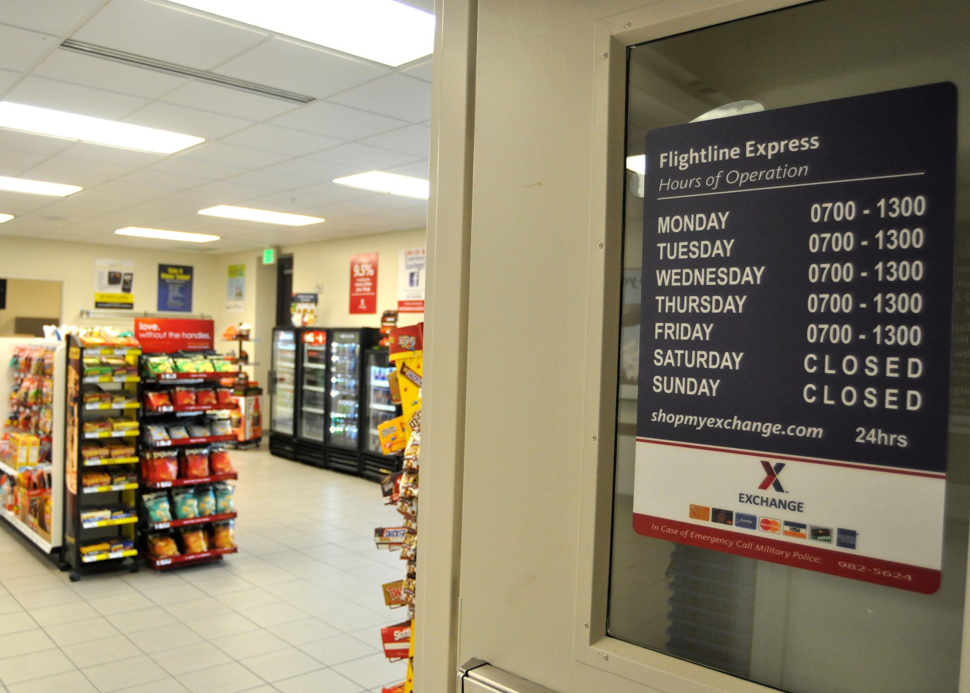 The Flightline Express, which is essentially a mini Shoppette, began serving members of Team McChord on March 1, 2012, at Joint Base Lewis-McChord, Wash. The new store is located on the first floor of building 1182, commonly known as the 10th Airlift Squadron. Operating Monday to Friday from 7 a.m. to 1 p.m., the facility offers flightline workers a plethora of snack options. (U.S. Air Force photo/Airman 1st Class Leah Young)