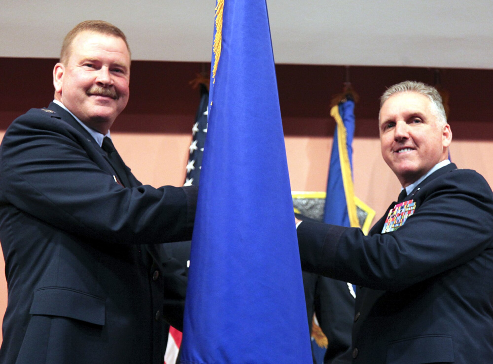 Promotion ceremony for Brigadier General John C. Flournoy, Jr., commander of the 349th Air Mobility Wing, at Travis Air Force Base, Calif. Mar. 3, 2012.   Maj. Gen. Mark A. Kyle, commander 4th Air Force, march Air Reserve Base, Calif., was the officiating officer. (U.S. Air Force photo / Lt. Col. Robert Couse-Baker)