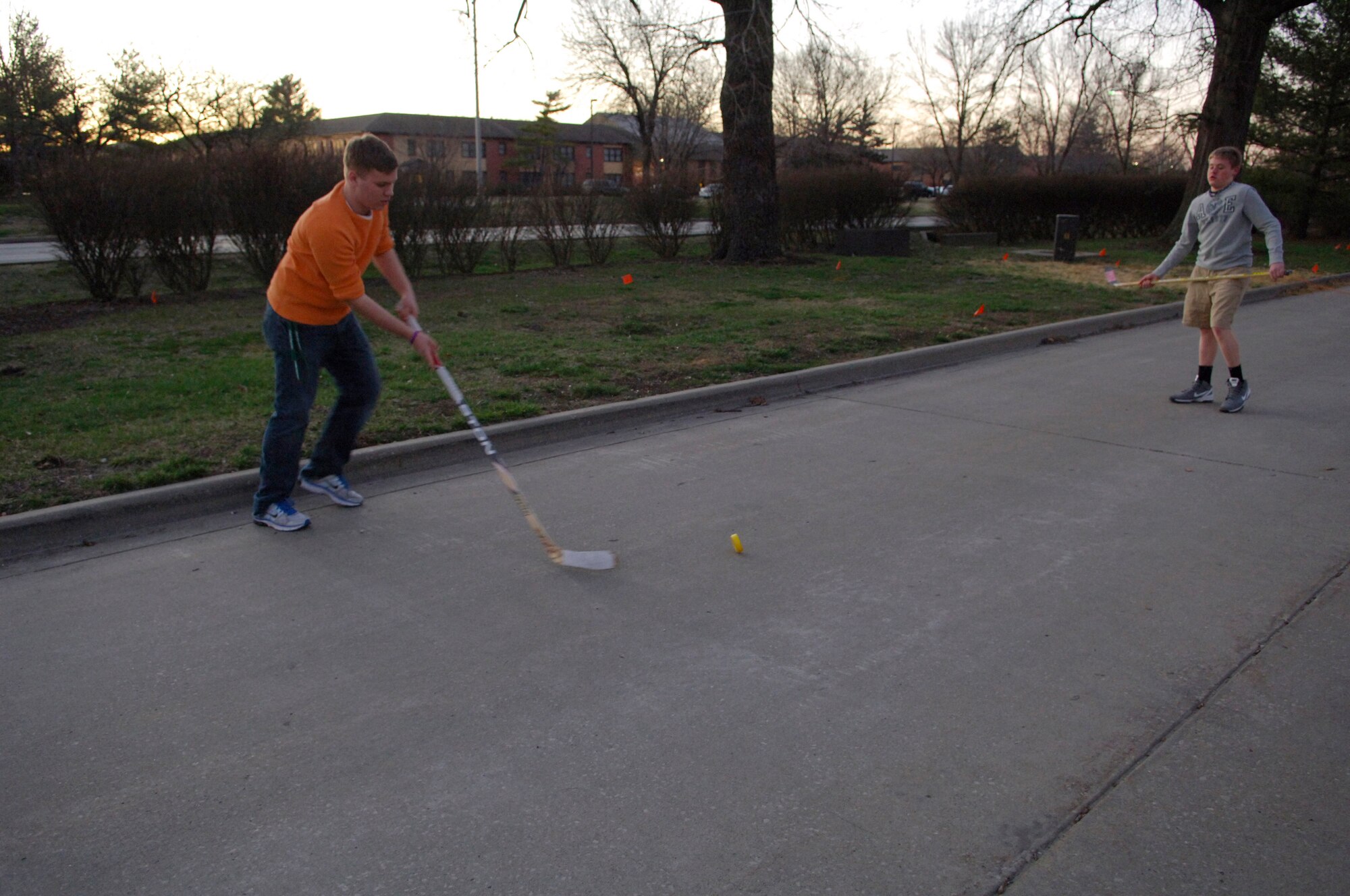 Jeff Martin and his brother J.J. practice playing hockey in front of their home. Jeff was named Scott Air Force Base’s Youth of the Year for his accomplishments which include coaching hockey, coaching and refereeing youth soccer, being the stage manager for Mascoutah High School’s spring musical, going to Illinois Boys State, where he won the Citizenship Award, then Boys Nation, Model UN and he is the first student editor-in-chief of his school’s newspaper, to name a few. (U.S. Air Force photo by Senior Airman Amber R. Kelly-Herard) 