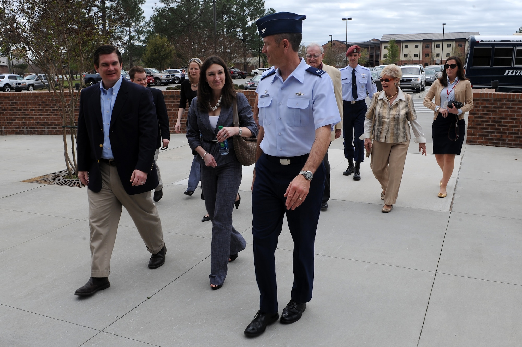 Col. Billy Thompson, 23d Wing commander, escorts U.S. Representative Austin Scott, district GA-08, to the Parker Green Base Support Facility building at Moody Air Force Base, Ga., March 12, 2012. Congressman Scott was visiting Team Moody and Thompson for the first time since he had taken command. (U.S. Air Force photo by Staff Sgt. Ciara Wymbs/Released)