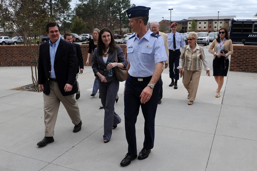Col. Billy Thompson, 23d Wing commander, escorts U.S. Representative Austin Scott, district GA-08, to the Parker Green Base Support Facility building at Moody Air Force Base, Ga., March 12, 2012. Congressman Scott was visiting Team Moody and Thompson for the first time since he had taken command. (U.S. Air Force photo by Staff Sgt. Ciara Wymbs/Released)