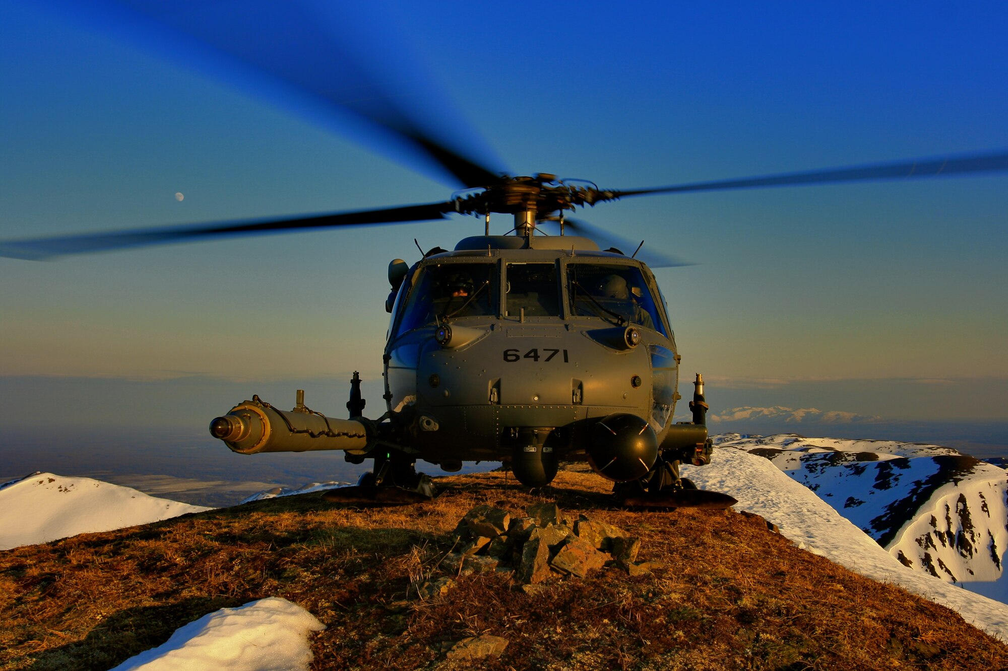 An Alaska Air National Guard HH-60 practices high-altitude landing operations. Photo by MSgt Sean Mitchell.
