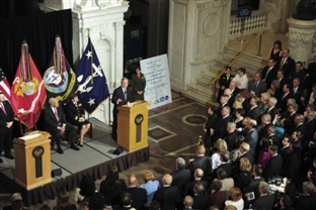 Navy Secretary Ray Mabus delivers remarks during a commemoration of the bicentennial of The War of 1812 in the Great Hall of the Library of Congress in Washington, D.C., March 13, 2012. 
