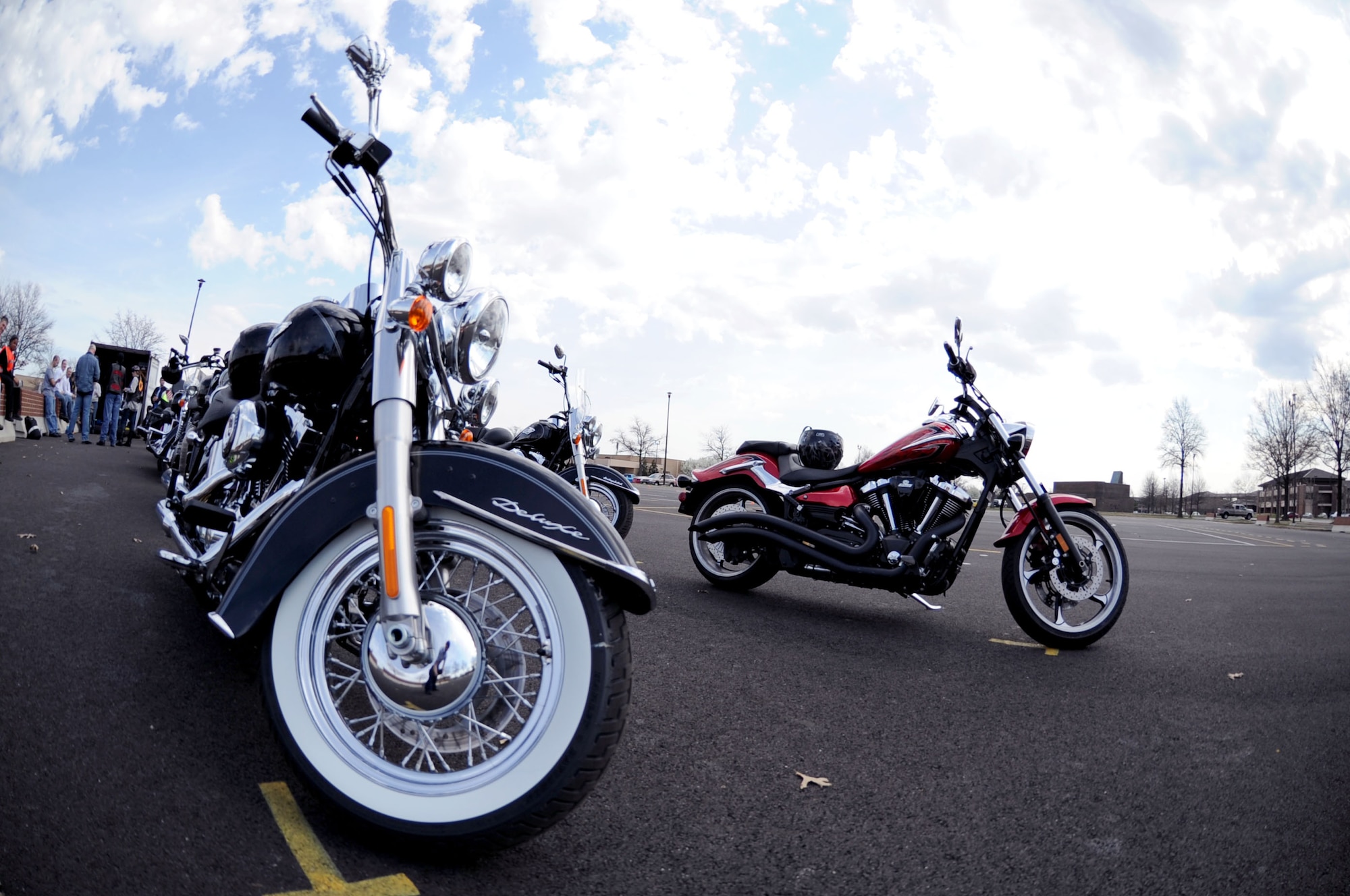 Motorcycles await their operators shortly before tackling  the riding course at a motorcycle safety training course at Joint Base Andrews, Md., on March 15, 2012.  The course is required for motorcyclists who ride on base.  To sign up for the course, log on to https://militarysafepmv.com.  (U.S. Air Force photo/Senior Airman Torey Griffith)(released)