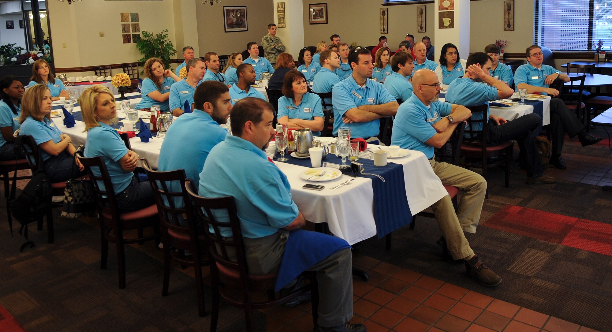 Members of Leadership Lowndes listen to a presentation by Col. Billy Thompson, 23d Wing commander, during their visit at Moody Air Force Base, Ga., March 15, 2012. The Lowndes County group had the opportunity to tour the base and learn about its impact on the local community. (U.S. Air Force photo by Airman 1st Class Olivia Dominique/Released)
