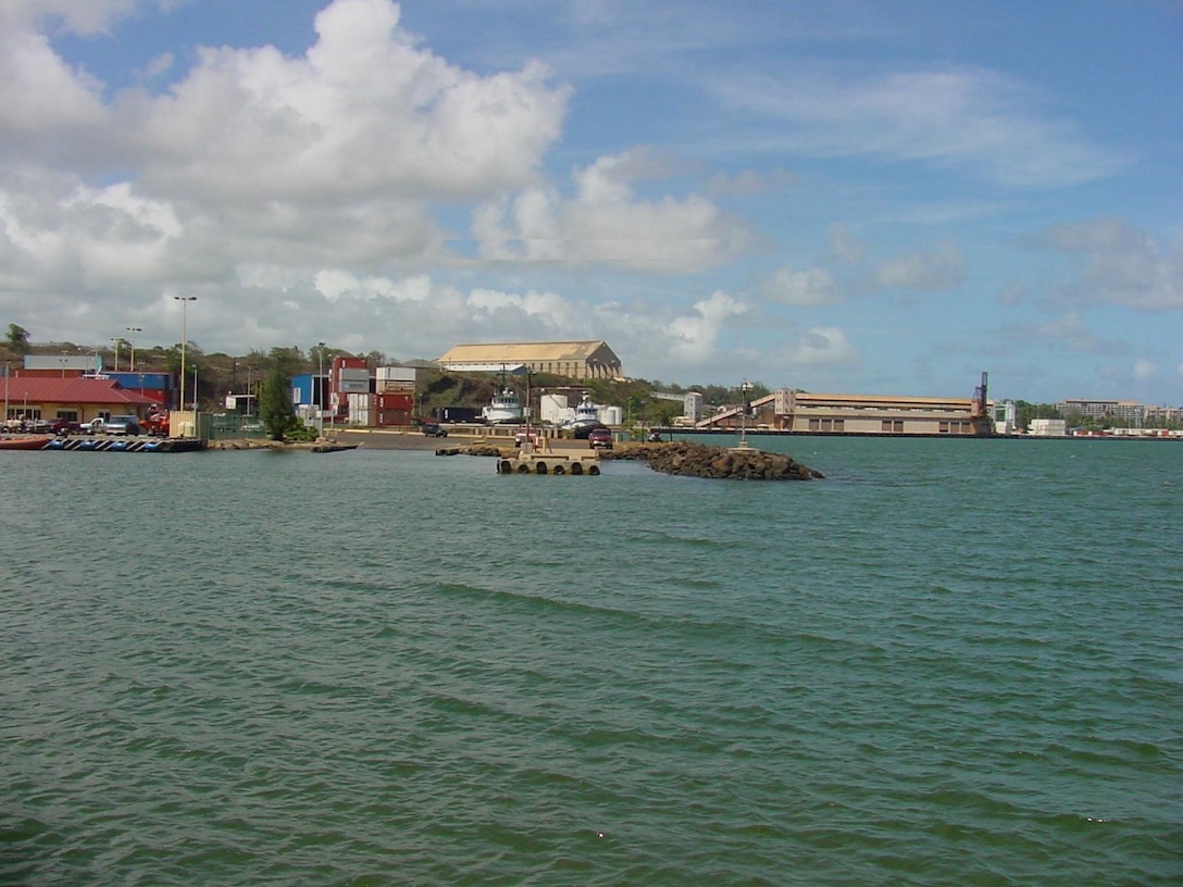 Overview of stub breakwater. The stub breakwater is 142 feet long, extending from the shoreline at the entrance channel. 
