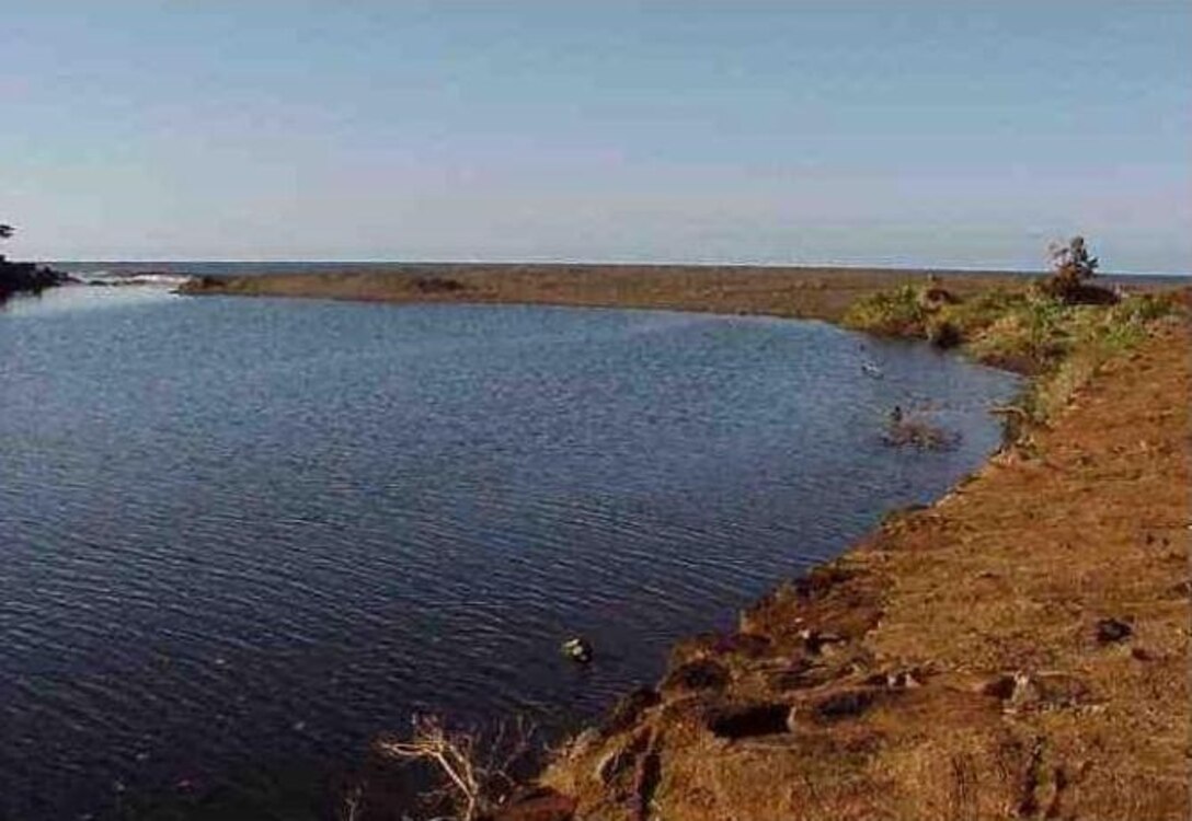 Overview of the river mouth at the Waimea River Flood Control Project, Island of Kauai.