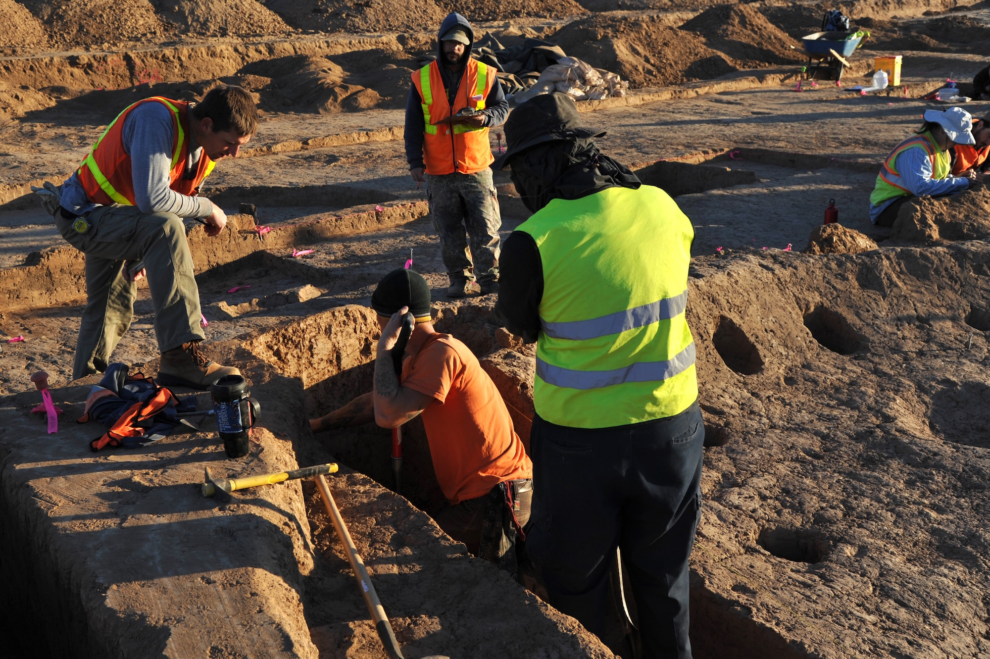 Archaeologists escavate land Feb. 9 at Luke Air Force Base in order to make way for a solar array the base is planning to build.  The excavation team has found thousands of artifacts dating back to 3000 B.C..  (U.S. Air Force photo by Senior Airman Sandra Welch)
