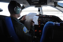 First Lt. Casey Eikhold, 99th Flying Training Squadron, makes final checks prior to the launch of a T-1 Jayhawk aircraft on Joint Base San Antonio-Randolph March 6, 2012. The 99th FTS is an important part of the Pilot Instructor Training program at JBSA-Randolph. (U.S. Air Force photo by Rich McFadden) (released)