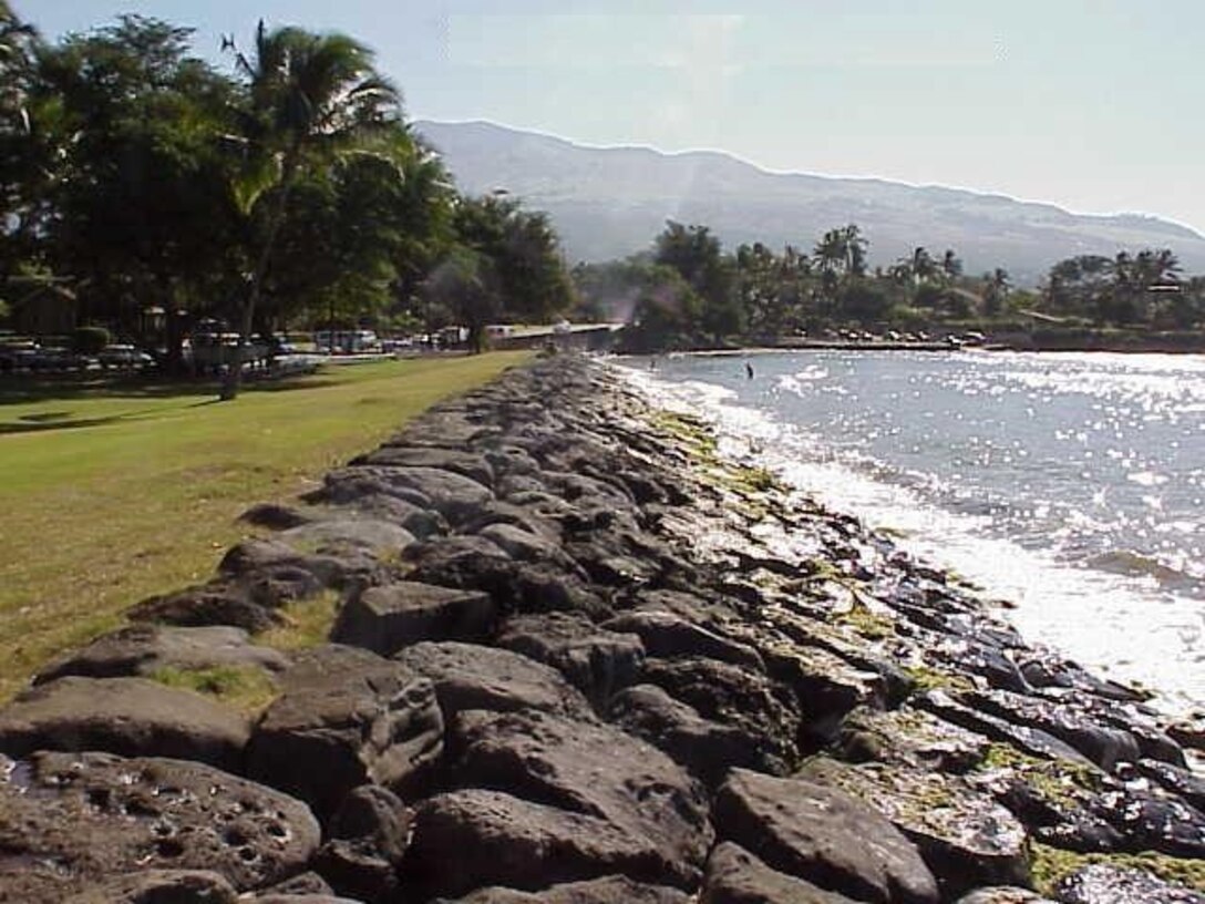South end of the Kihei Beach Shore Protection project, located by Maalaea Bay, Island of Maui. The project was completed in 1971 at a cost of $308,626. 