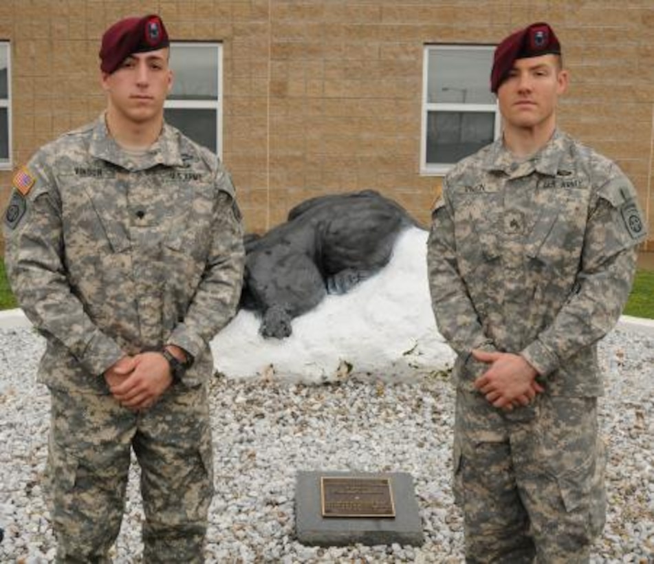 Army brothers Spc. Duane Vinson, left, and Sgt. Bryan Vinson, right, returned to Fort Bragg, N.C., after a nine-month deployment to Afghanistan. The brothers, who are both assigned to 1st Battalion, 505th Parachute Infantry Regiment, 3rd Brigade Combat Team, 82nd Airborne Division, deployed with the same battalion, but saw each other only five or six times throughout their deployment. U.S. Army photo by Spc. Terrance Payton
