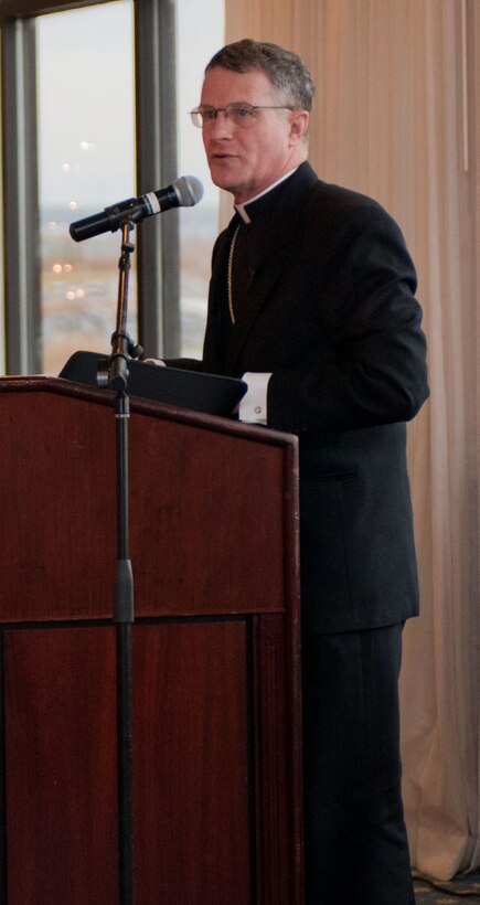 Archbishop Timothy Broglio speaks during the the Joint Base Langley-Eustis National Prayer Breakfast March 13, 2012, at Langley Air Force Base, Va.  The Archdiocese of the Military Services named Broglio the forth Archbishop of the Military Services, USA, in 2007. (U.S. Air Force photo by Senior Airman Stephanie Rubi/Released)
