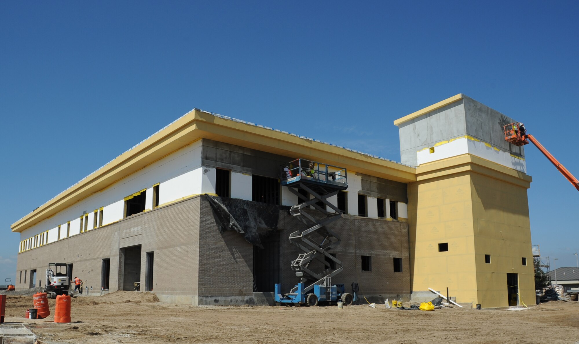 The two-story aerial port facility, located on the flight line at Keesler Air Force Base, Miss., is approximately 60 percent complete as of March 15, 2012.  The aerial port facility will be owned and operated by the 403rd Wing.  The facility will be used to support C-130J Hercules operations, training and mobilization requirements.  (U.S. Air Force photo by Kemberly Groue)
