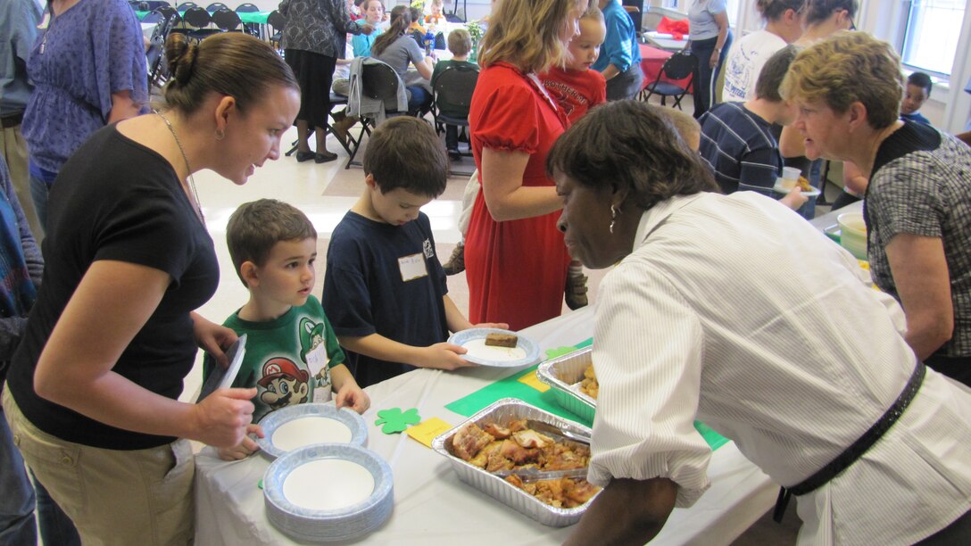 The Fort Eustis Regimental Memorial Chapel recently hosted its free "Hometown Heroes" dinner for military families currently experiencing deployment/duty-related separation. Following the tasty chicken and meat loaf dinner, parents were engaged in adult fellowship time while their children enjoyed various games and craft activities. Families interested in attending this monthly event should contact Carole Carkhuff by email at carkhuffs2@verizon.net, or by telephone at (757) 218-0871.