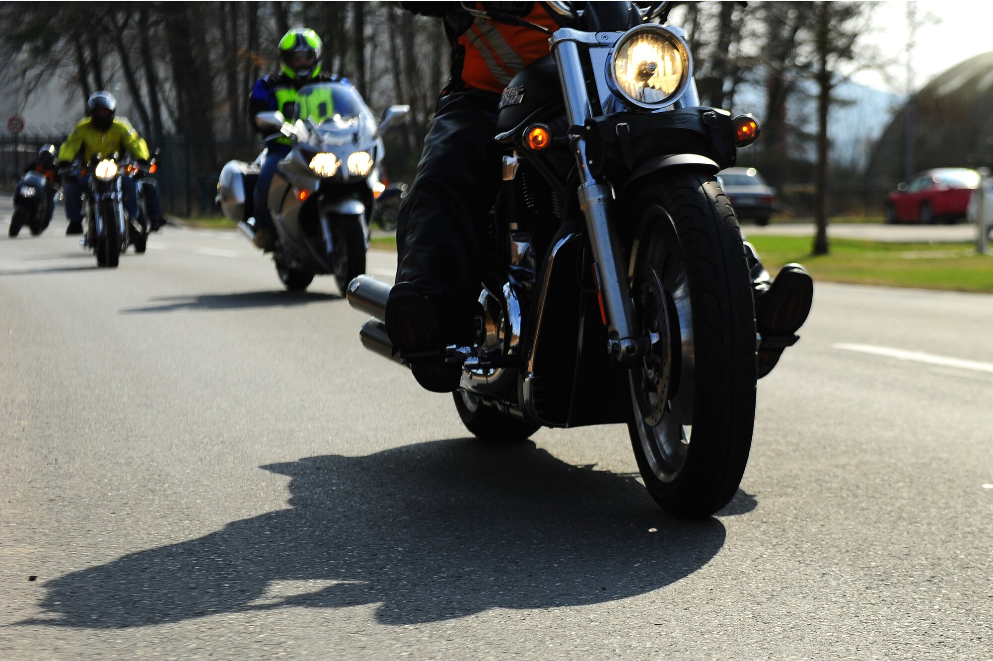 The 86th Maintenance Group participate in a mentor ride during Motorcycle Safety Day, Ramstein Air Base, Germany, March 17, 2012. The safety day was held for the 86th MXG to promote safe motorcycle practices and raise camaraderie amongst the participants. (U.S. Air Force photo/Airman Brea Miller)
