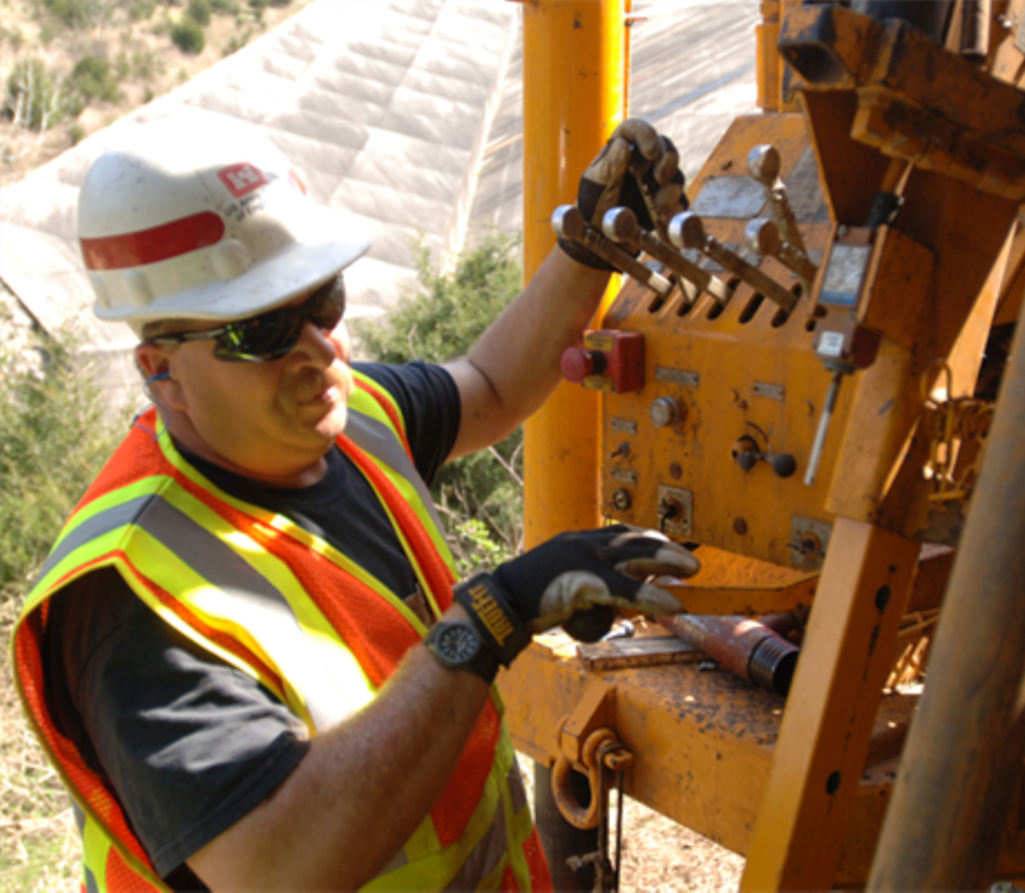 Drill Rig Operator John Blackson, U.S. Army Corps of Engineers Baltimore District, works on a rig near the Saddle Dam at Center Hill Lake in Silver Point, Tenn., March 14, 2012. The Baltimore District is supporting the Nashville District with exploratory drilling capabilities. The Nashville District's geologists are working alongside the drill rig to analyze core samples. (Photo by Lee Roberts)