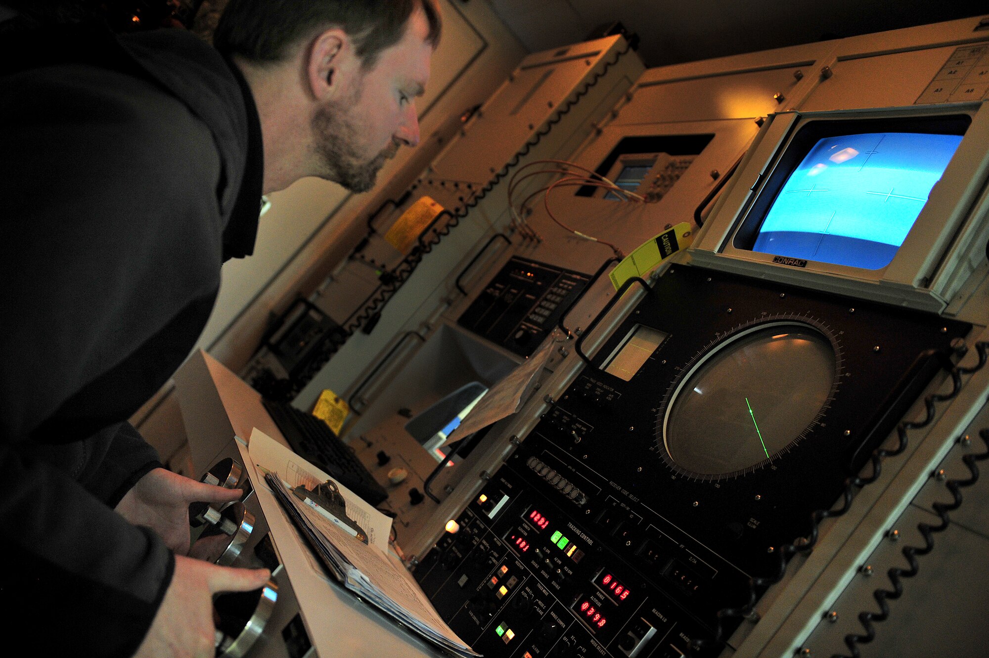 William Lockwood, 551st Special Operations Squadron electronics technician, adjusts settings on a multiple threat emitter system used to simulate possible threats faced by aircrews at Melrose Air Force Range, N.M., March 5, 2012. Melrose Range provides space for realistic training of ground and air forces and is operated by Cannon Air Force Base, N.M. (U.S. Air Force photo by Tech. Sgt. Josef Cole)