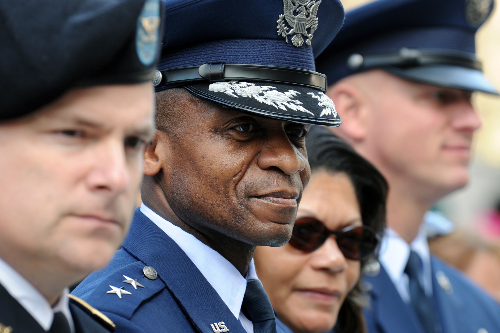 Air Force District of Washington Commander, Maj. Gen. Darren W. McDew, observes the St. Patrick’s Day Parade in New York City, N.Y., on March 17 from the distinguished visitor seating box. This year marks the 250th St. Patrick’s Day Parade, which began in 1762. (U.S. Air Force photo/Tech. Sgt. Raymond Mills) 