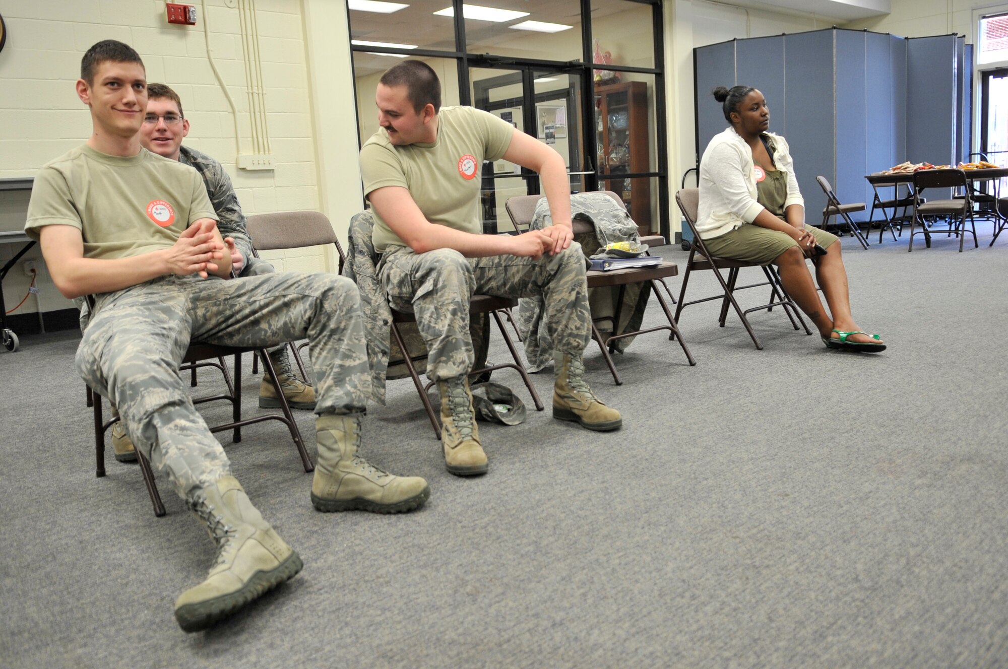 U.S. Air Force Airmen sit and wait to give blood at the Community Center at Shaw Air Force Base, S.C., Mar. 14, 2012. The blood drive is sponsored by the 20th Fighter Wing and  is held four times annually. (U.S. Air Force photo by Airman Nicole Sikorski/Released) 