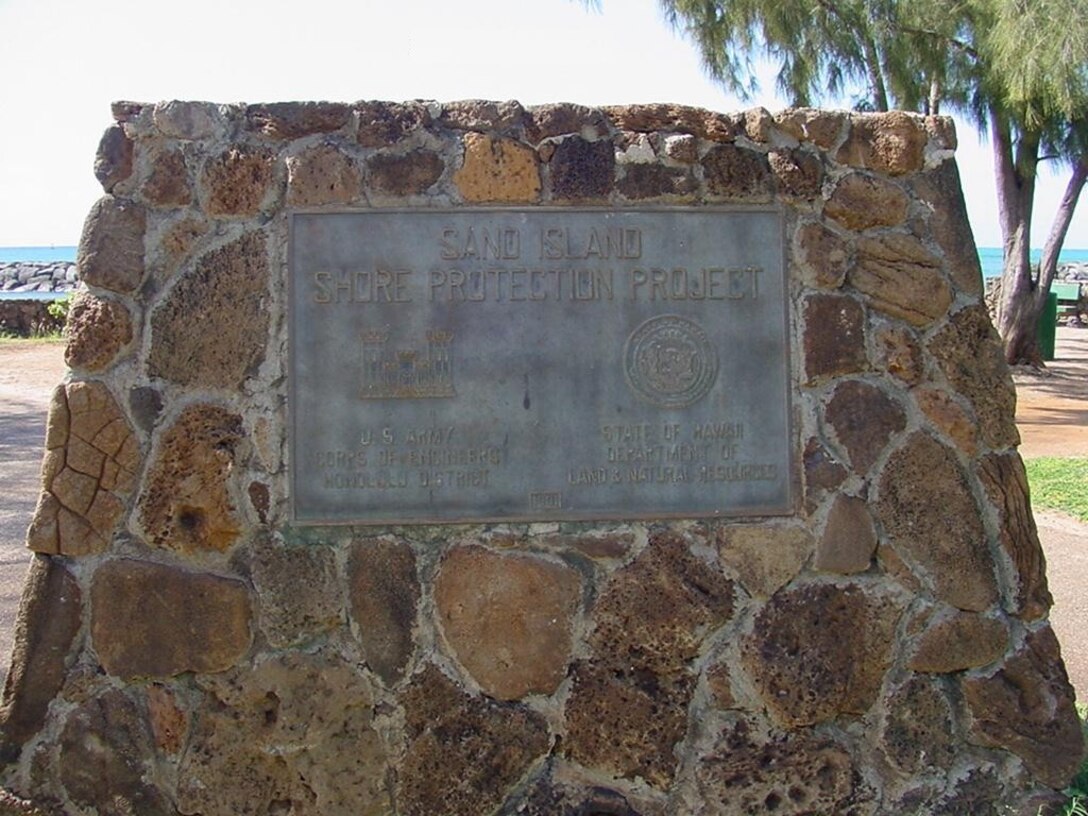Project sign at Sand Island Shore Protection Project site. 
