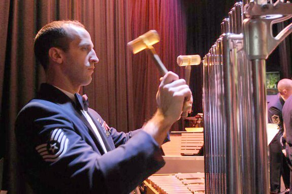 Technical Sgt. Adam Green, performs on the chimes. Sgt. Green will perform with The U.S. Air Force Band percussion section on a Chamber Players Series concert at Stacy C. Sherwood Community Center in Fairfax, Va. on April 21, 2012. 