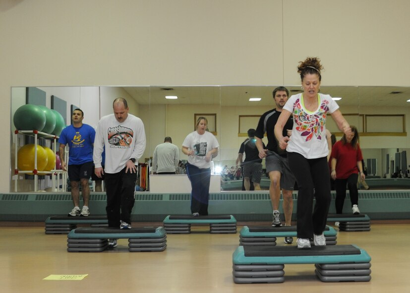 Soar into Shape participants compete in an obstacle course March 8, 2012, on Grand Forks Air Force Base, N.D.  Soar into Shape is a nine-week challenge allowing participants to decide whether to lose or maintain weight, ultimately improving their overall physical health.  (U.S. Air Force photo/Airman 1st Class Ashley N. Taylor) 