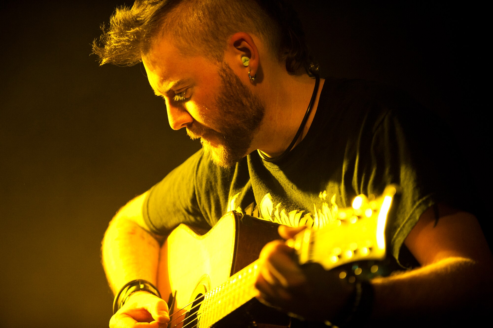Dale Stewart, bassist for the band Seether, performs for Team Incirlik March 19, 2012, at the Club Complex at Incirlik Air Base, Turkey. The hard-rock band visited Incirlik as part of a USO tour through Italy and Turkey. (U.S. Air Force photo by Tech. Sgt. Michael B. Keller/Released)