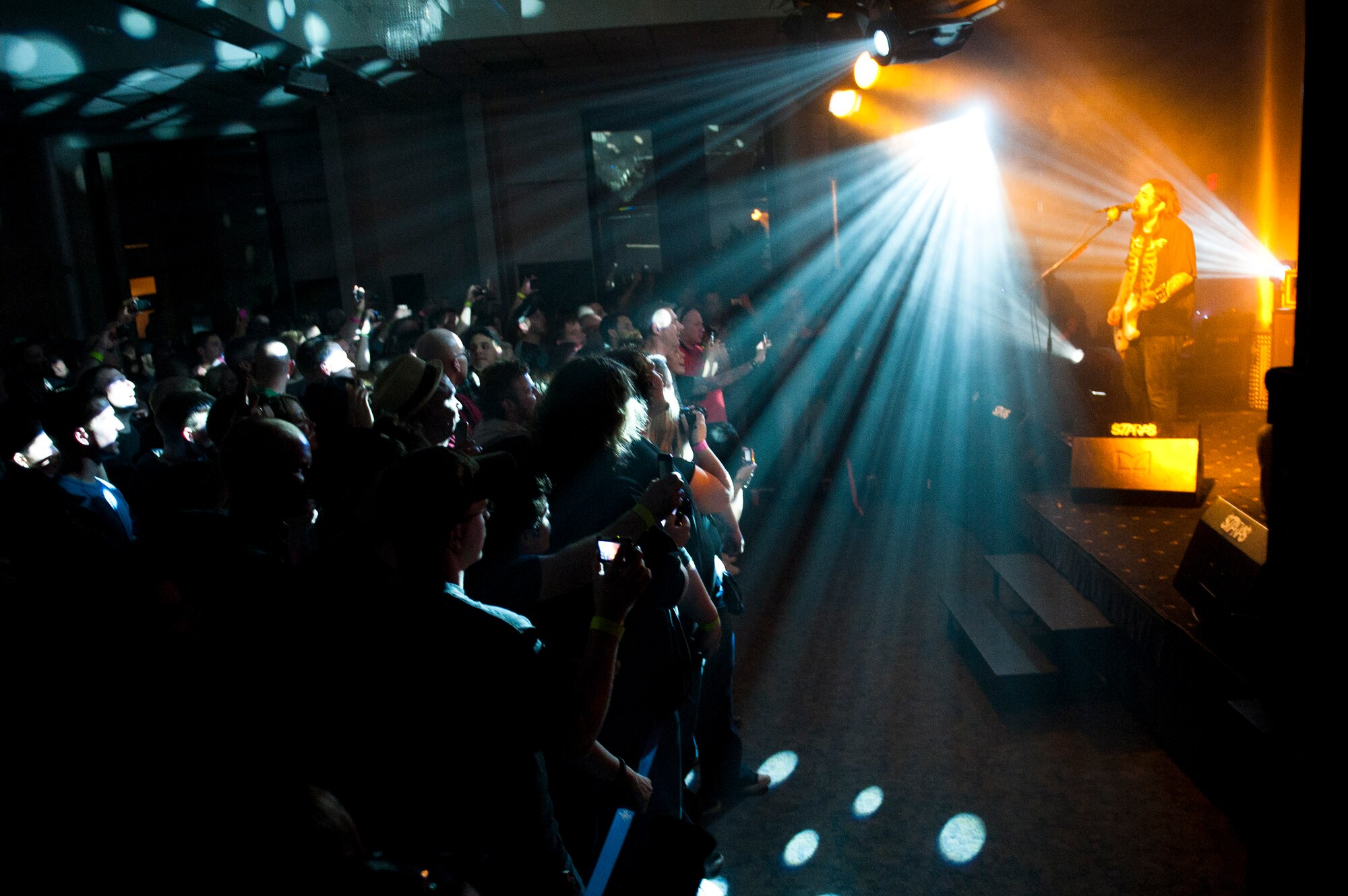 Shaun Morgan, lead singer for the band Seether, performs for Team Incirlik March 19, 2012, at the Club Complex at Incirlik Air Base, Turkey. The hard-rock band visited Incirlik as part of a USO tour through Italy and Turkey. (U.S. Air Force photo by Tech. Sgt. Michael B. Keller/Released)