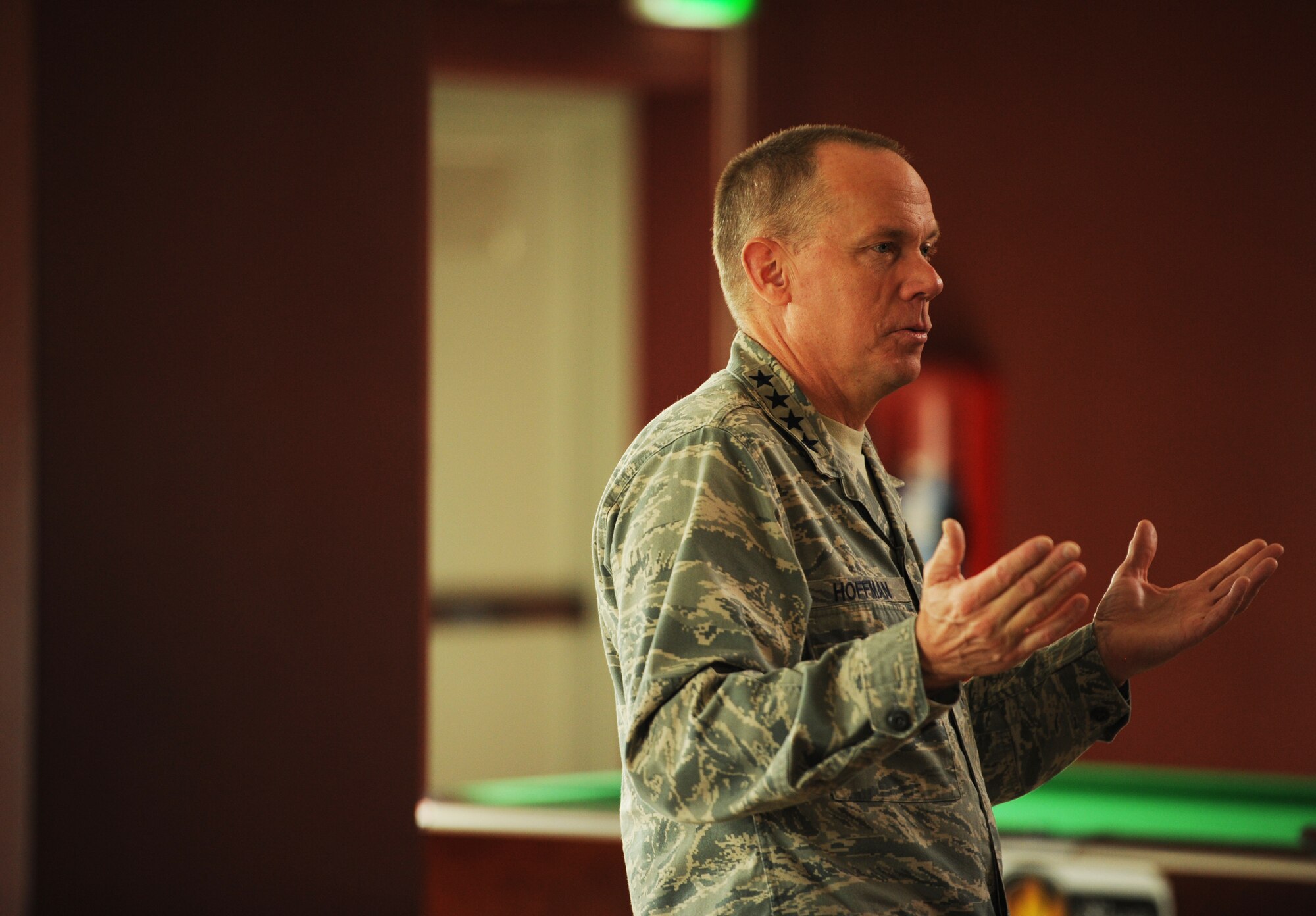 SOUTHWEST ASIA – Gen. Donald Hoffman, Air Force Material Command commander, speaks to the Logistics Officers Association during a meeting here March 17. (U.S. Air Force photo/Staff Sgt. Nathanael Callon)