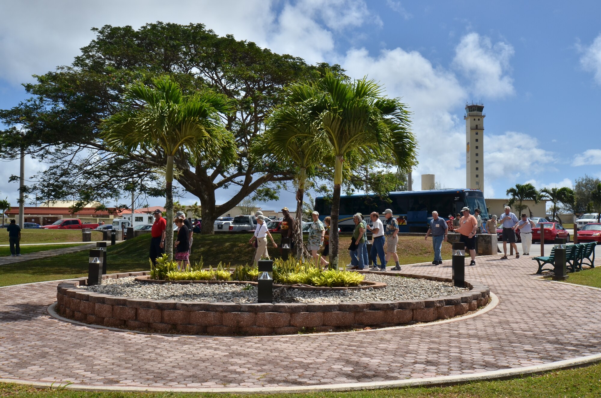 Member of a military historic tour group and interested personnel view Andersen's historical assets during a tour on Andersen Air Force Base March 13. The tour
was part of the 17th annual Military Histories tour that brings veterans back to the old battlefields on Guam and Iwo Jima. U.S. Air Force photo by Staff Sgt. Alexandre Montes/Released
