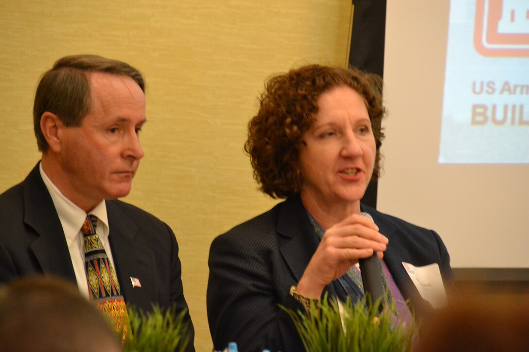 WINCHESTER, Va.— Bill Ryals, Support for Others Branch Chief, and Deborah Duncan, Deputy for Programs and Project Management, respond to contractor questions during the post award conference.