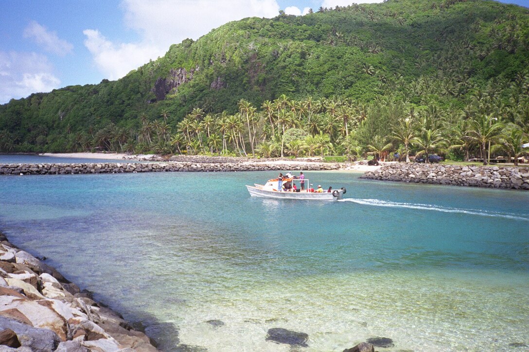 Photograph of the inner portion of the small boat harbor constructed at Auasi in the Territory Of American Samoa. 

