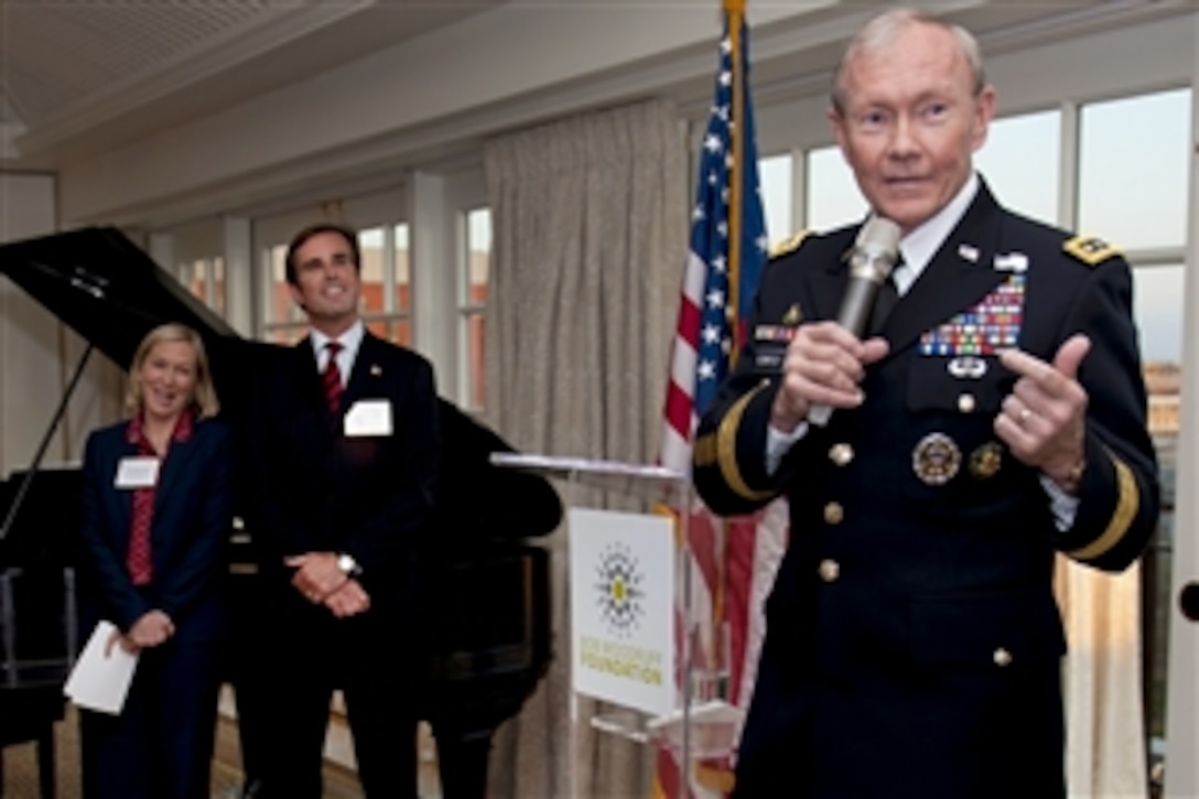 Army Gen Martin E. Dempsey, chairman of the Joint Chiefs of Staff, speaks at the Bob Woodruff Foundation reception to recognize the foundation's support for troops and veterans in Washington, D.C., March 20, 2012. The foundation provides support to service members and their families to reintegrate them into their communities, and to educate the public on the needs of  service members returning from war.