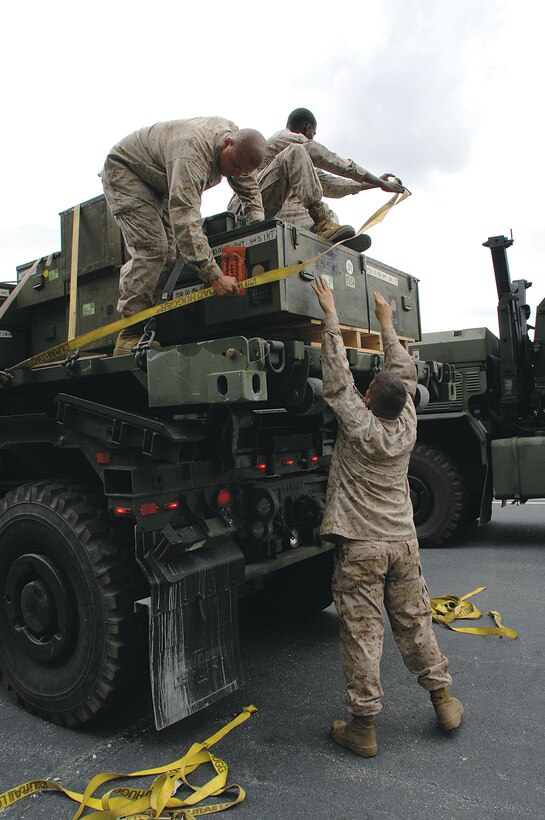 Marines from Combat Logistics Battalion-8, Second Marine Logistics Group, Camp Lejeune, N.C., conduct their first long-range convoy in the U.S., making Marine Corps Logistics Base Albany the halfway point. Arriving here March 13, they began their journey March 12