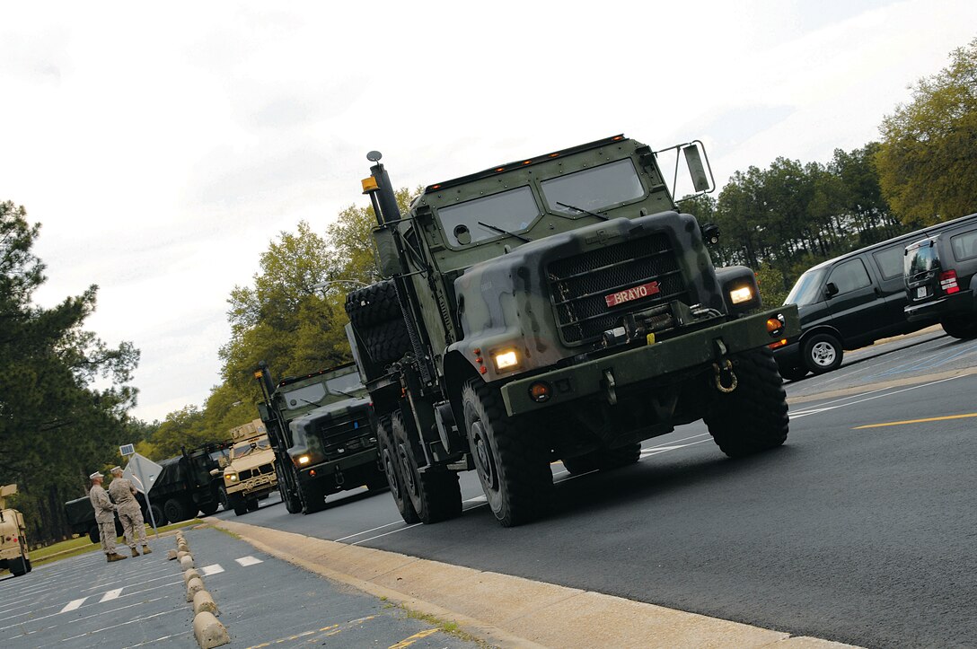 Marines from Combat Logistics Battalion-8, Second Marine Logistics Group, Camp Lejeune, N.C., conduct their first long-range convoy in the U.S., making Marine Corps Logistics Base Albany the halfway point. Arriving here March 13, they began their journey March 12