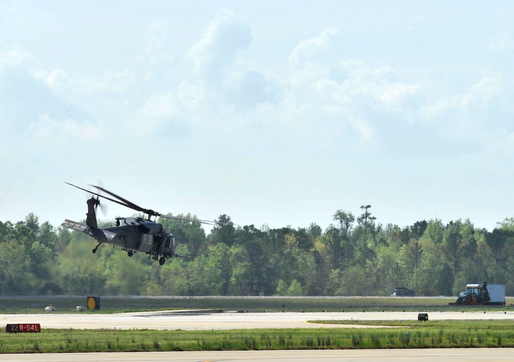U.S. Air Force Airmen depart on an HH-60 Pave Hawk from Shaw Air Force Base, S.C., March 22, 2012. These Airmen were returning to Moody Air Force Base after attending the 2011 Outstanding Professionals of the Year ceremony. (U.S. Air Force photo by Airman Nicole Sikorski/Released)