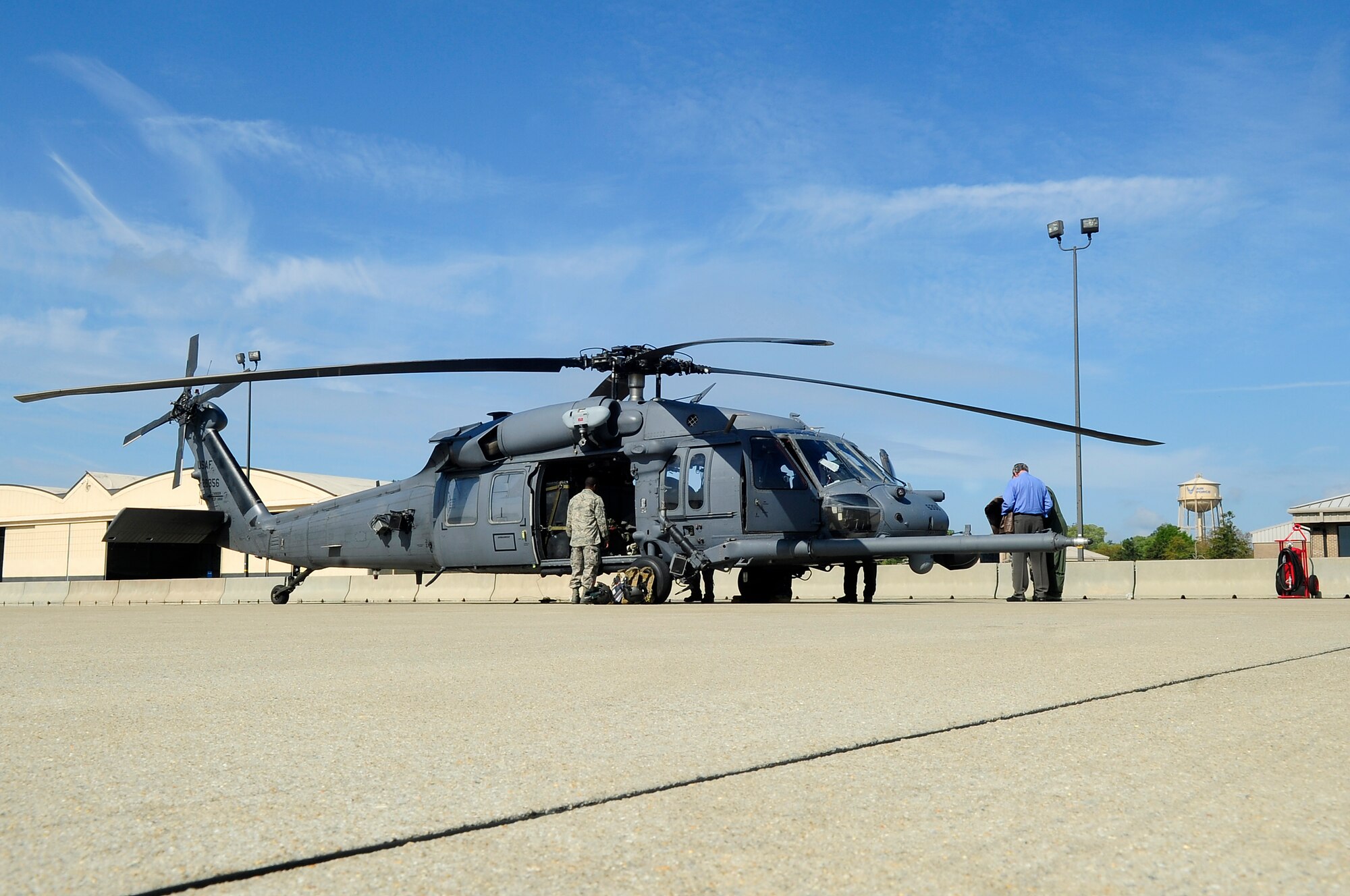 U.S. Air Force Airmen prepare an HH-60 Pave Hawk for departure from Shaw Air Force Base, S.C., March 22, 2012. These Airmen were returning to Moody Air Force Base after attending the 2011 Outstanding Professionals of the Year ceremony. (U.S. Air Force photo by Airman 1st Class Hunter Brady/Released)
