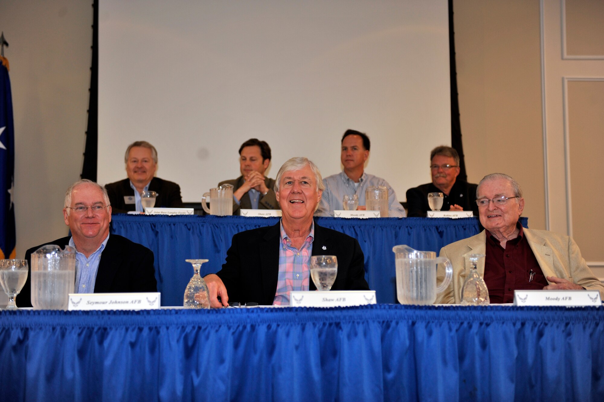 A panel of civic leaders, representing all seven of the 9th Air Force’s active-duty wings, speaks to Outstanding Professional of the Year program attendees at the Carolina Skies Club, Shaw Air Force Base, S.C. March 21, 2012. The civic leaders talked to OPY guests about ways military members can improve, develop and maintain positive relationships with their communities. (U.S. Air Force photo by Senior Airman Neil D. Warner/Released)